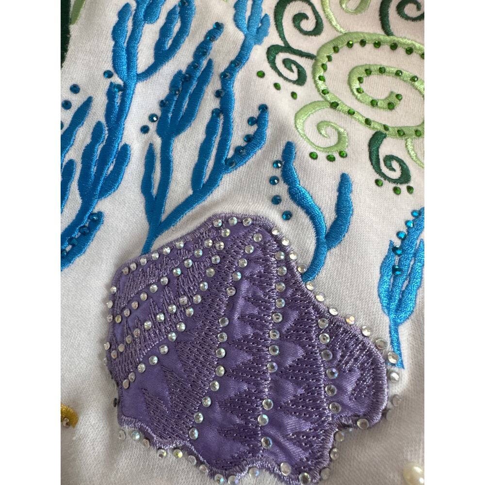 90s Colorful Seashell Embellished Top XL Ocean Sea Puffy Paint Handmade Look - Picture 3 of 10